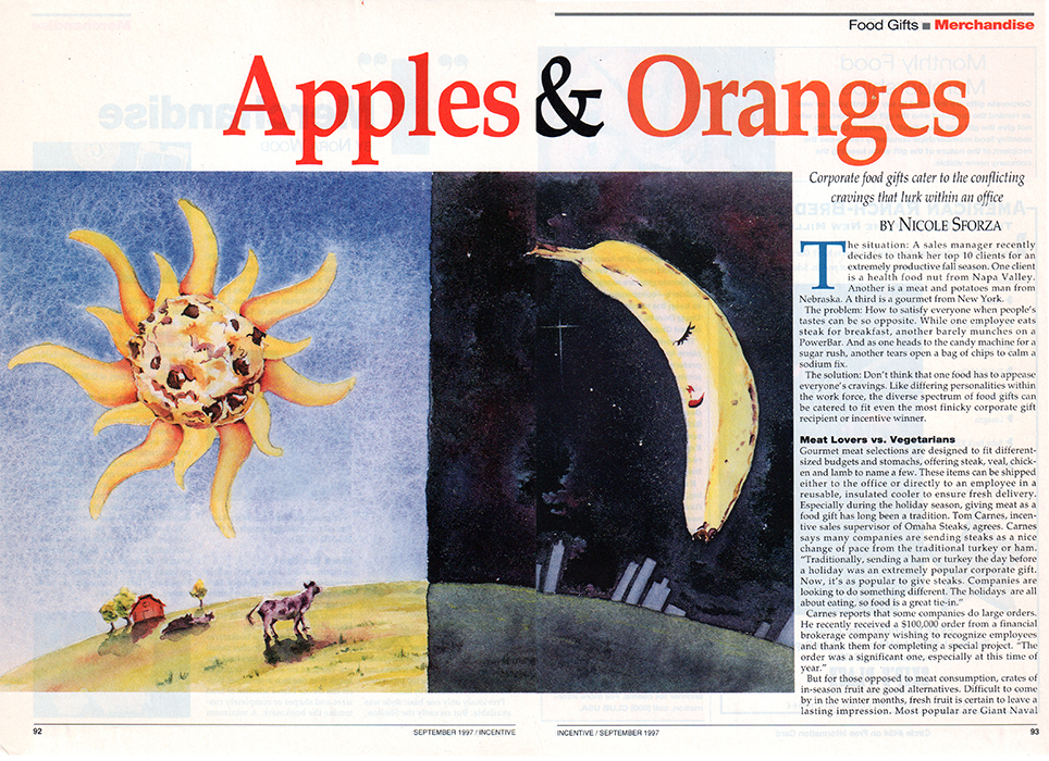 "Apples & Oranges" illustration by Elaine Frenett - Detail